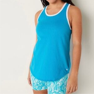 VS PINK shorts outfit with MATCHING TANK IN BLUE & WHITE